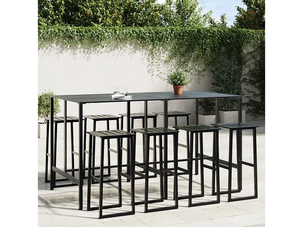Ensemble de bar de jardin 9 pcs noir acier enduit de poudre