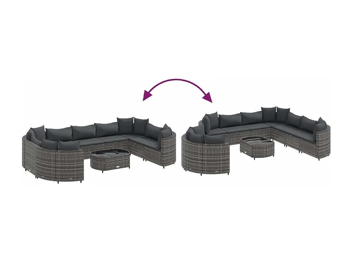 Salon de jardin avec coussins 10 pcs gris résine tressée