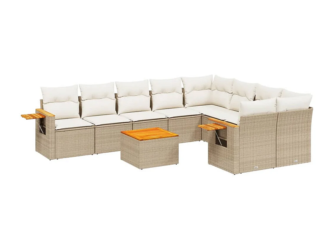Salon de jardin avec coussins 10 pcs beige résine tressée