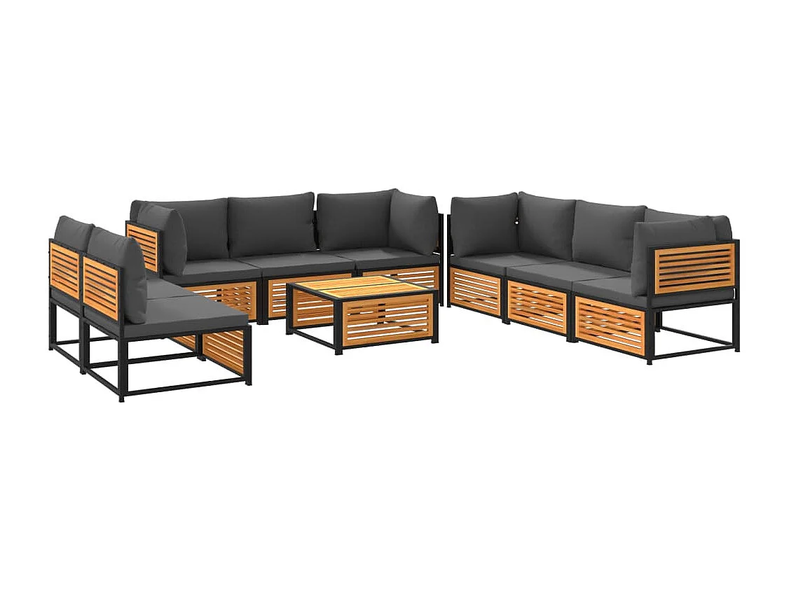 Salon de jardin avec coussins 9 pcs bois massif d'acacia