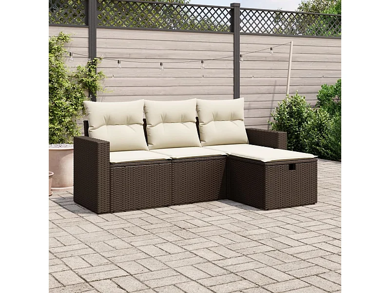 4-tlg. Garten-Sofagarnitur mit Kissen Braun Poly Rattan