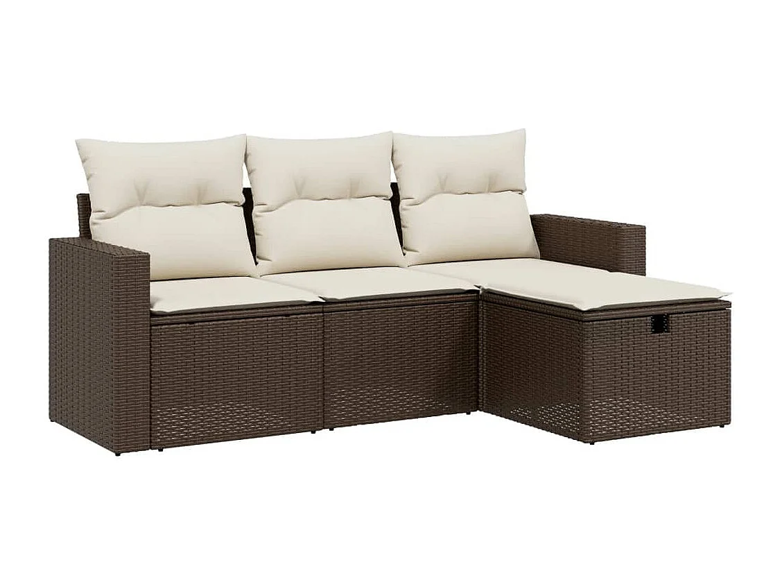 Salon de jardin 4 pcs avec coussins marron résine tressée