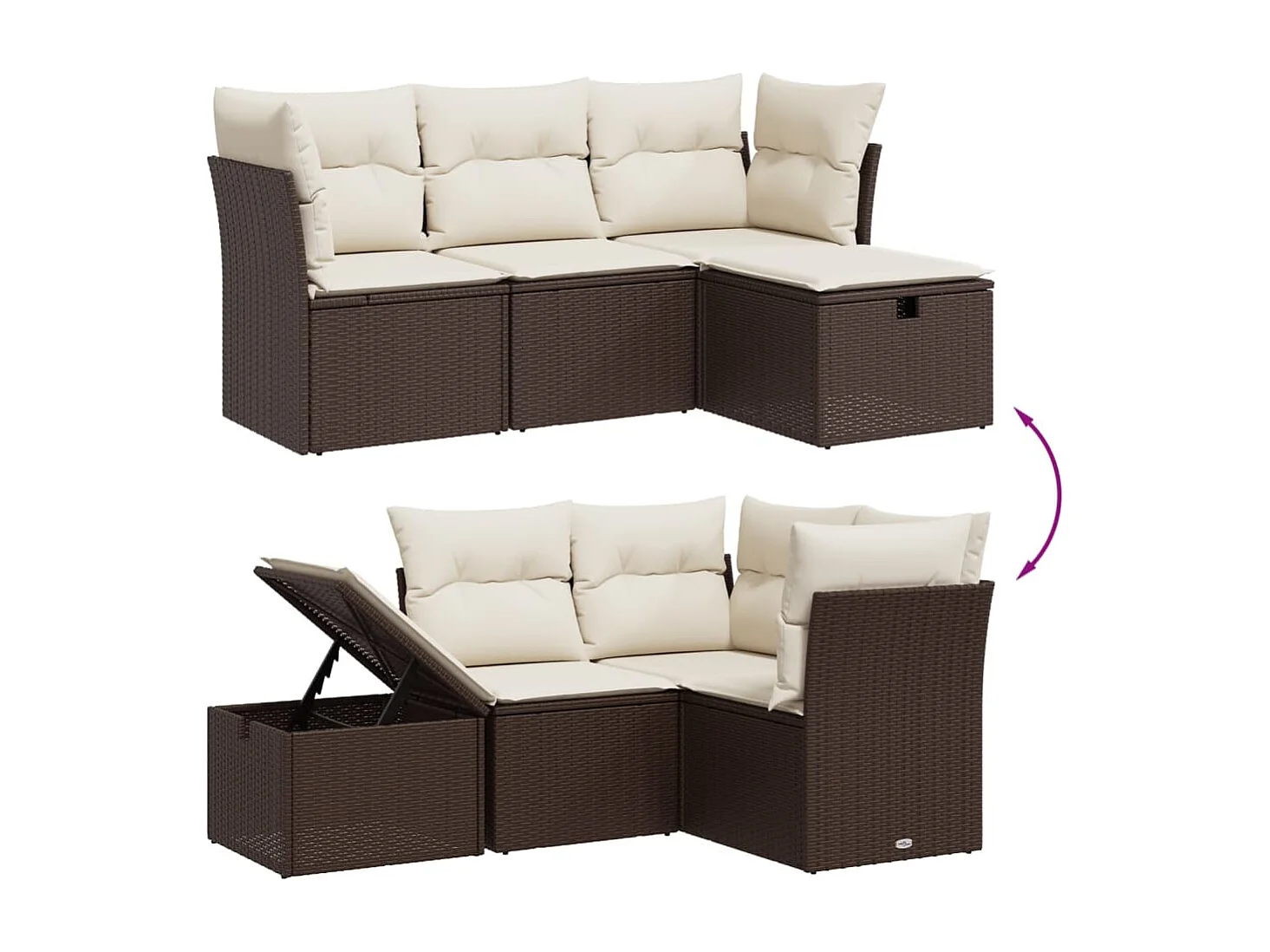 Salon de jardin 4 pcs avec coussins marron résine tressée