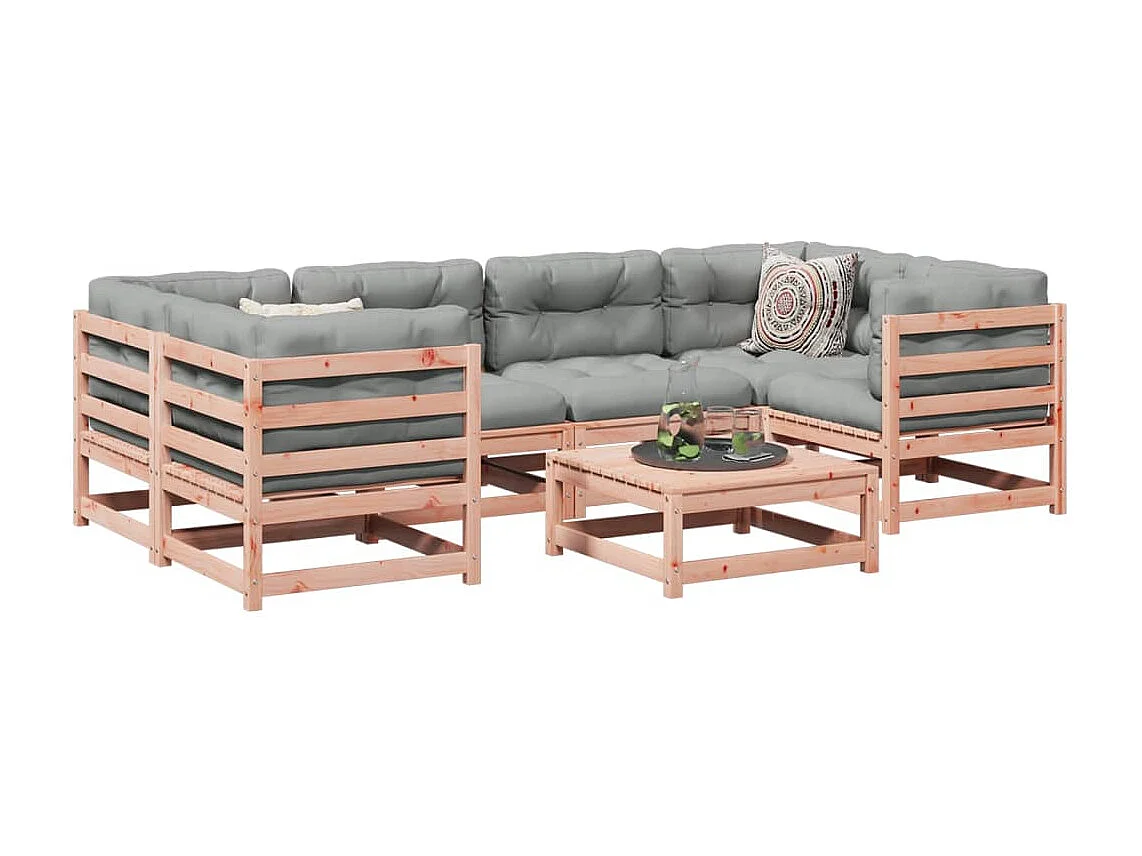 7-tlg. Garten-Sofagarnitur mit Kissen Massivholz Douglasie