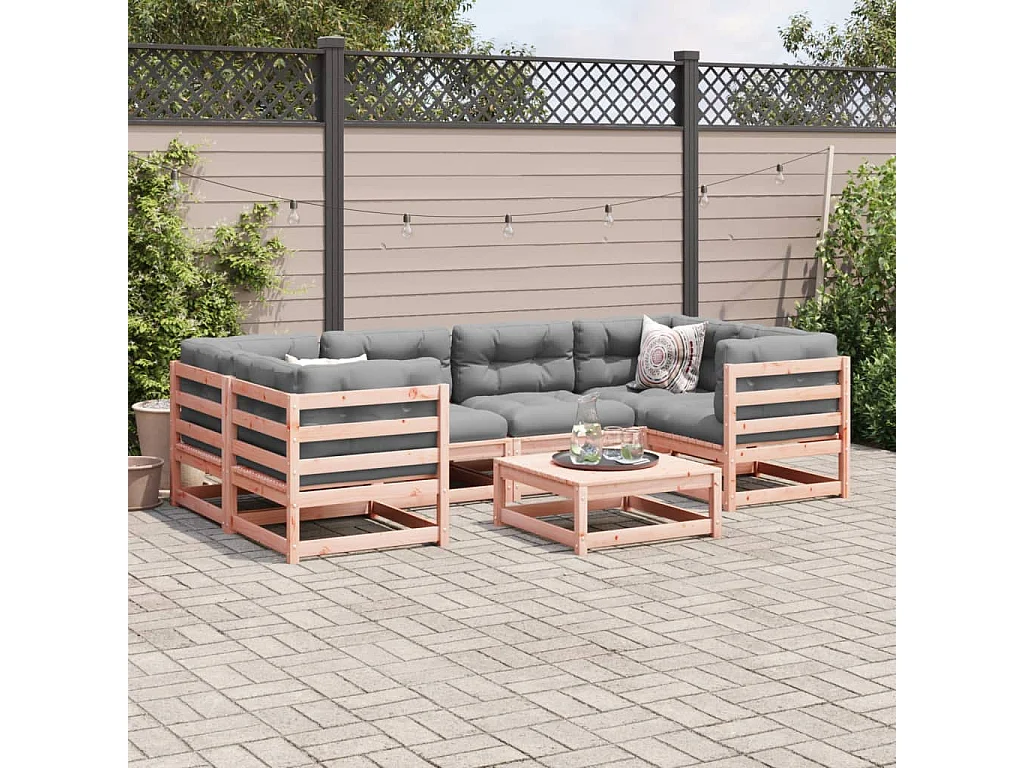 7-tlg. Garten-Sofagarnitur mit Kissen Massivholz Douglasie