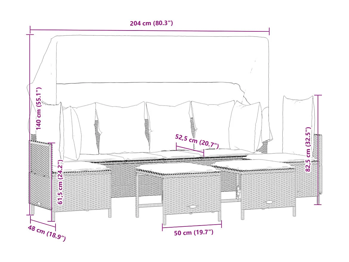 Set Divano da Giardino 5pz con Cuscini Grigio Chiaro Polyrattan