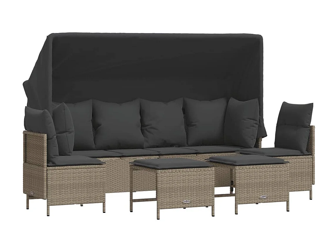 5 pcs conj. sofás jardim c/ almofadões vime PE cinzento-claro