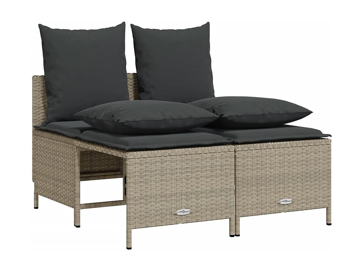 5 pcs conj. sofás jardim c/ almofadões vime PE cinzento-claro