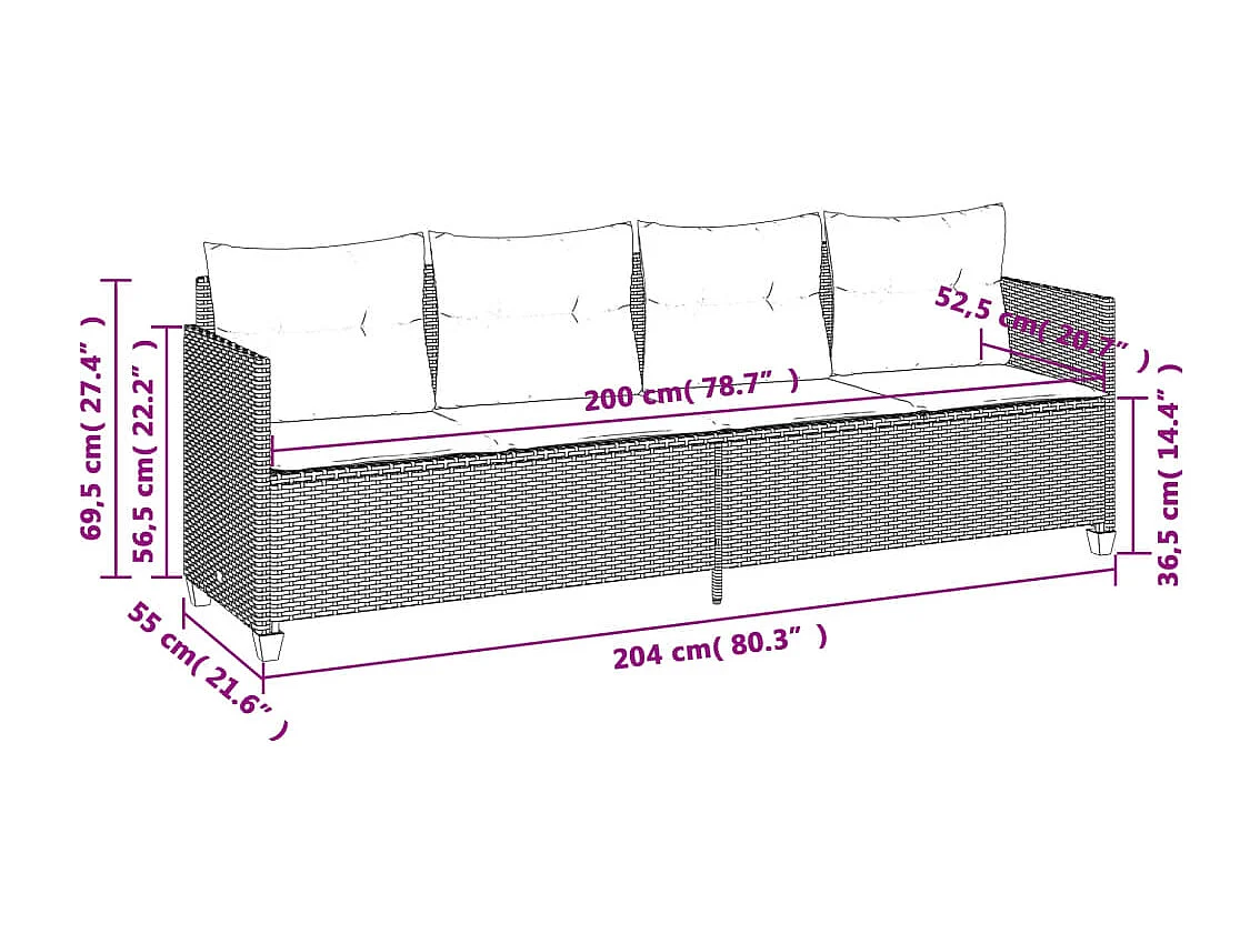 Set Divano da Giardino 5 pz con Cuscini Grigio in Polyrattan