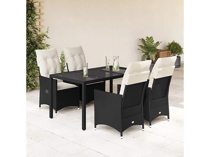 Ensemble à manger de jardin coussins 5pcs Noir Résine tressée