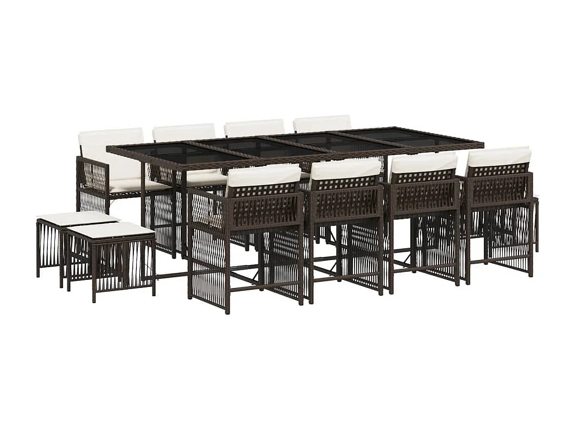 Ensemble à manger de jardin avec coussins 13 pcs marron rotin