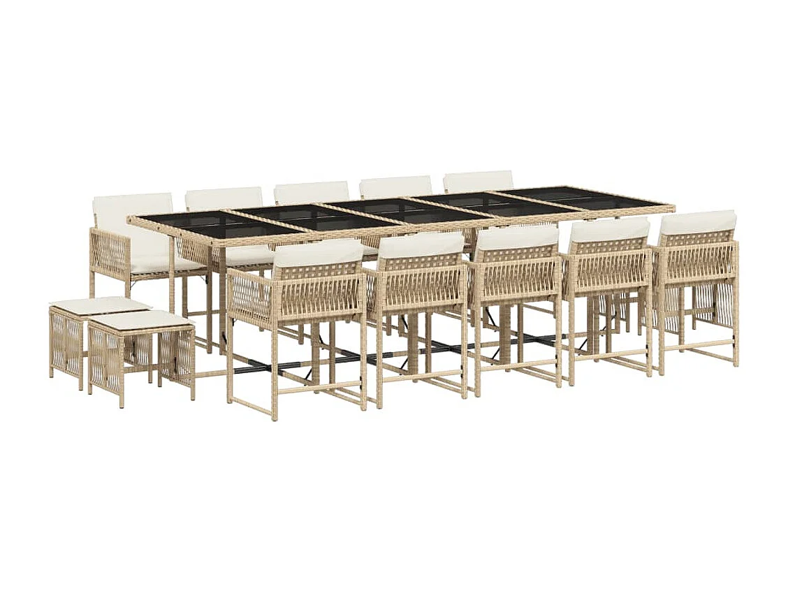 15-tlg. Garten-Essgruppe mit Kissen Beige Poly Rattan