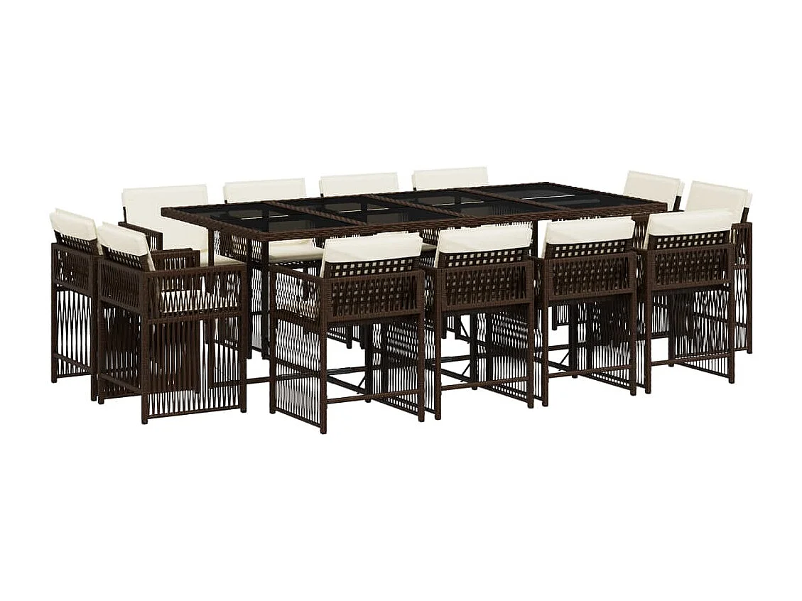 Ensemble à manger de jardin avec coussins 13 pcs marron rotin