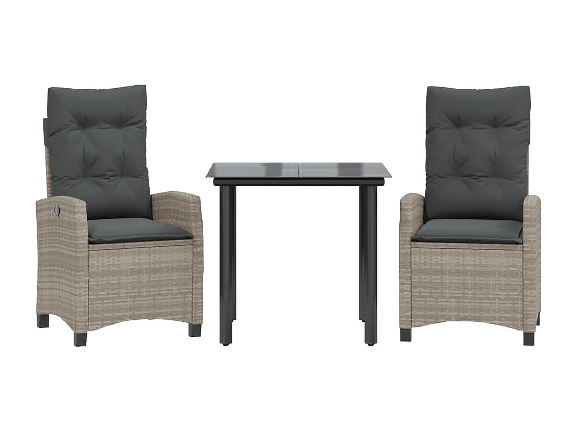 3-delige Tuinset met kussens poly rattan lichtgrijs