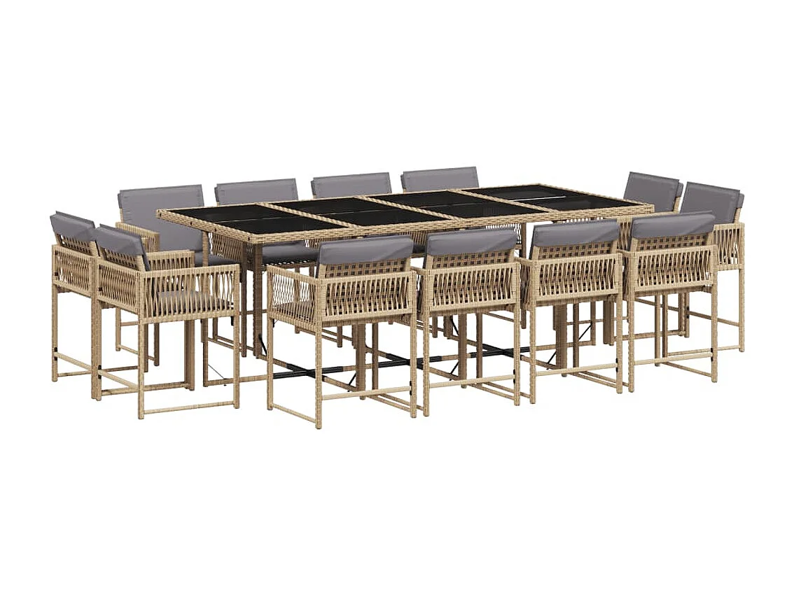 Ensemble à manger de jardin coussins 13 pcs mélange beige rotin