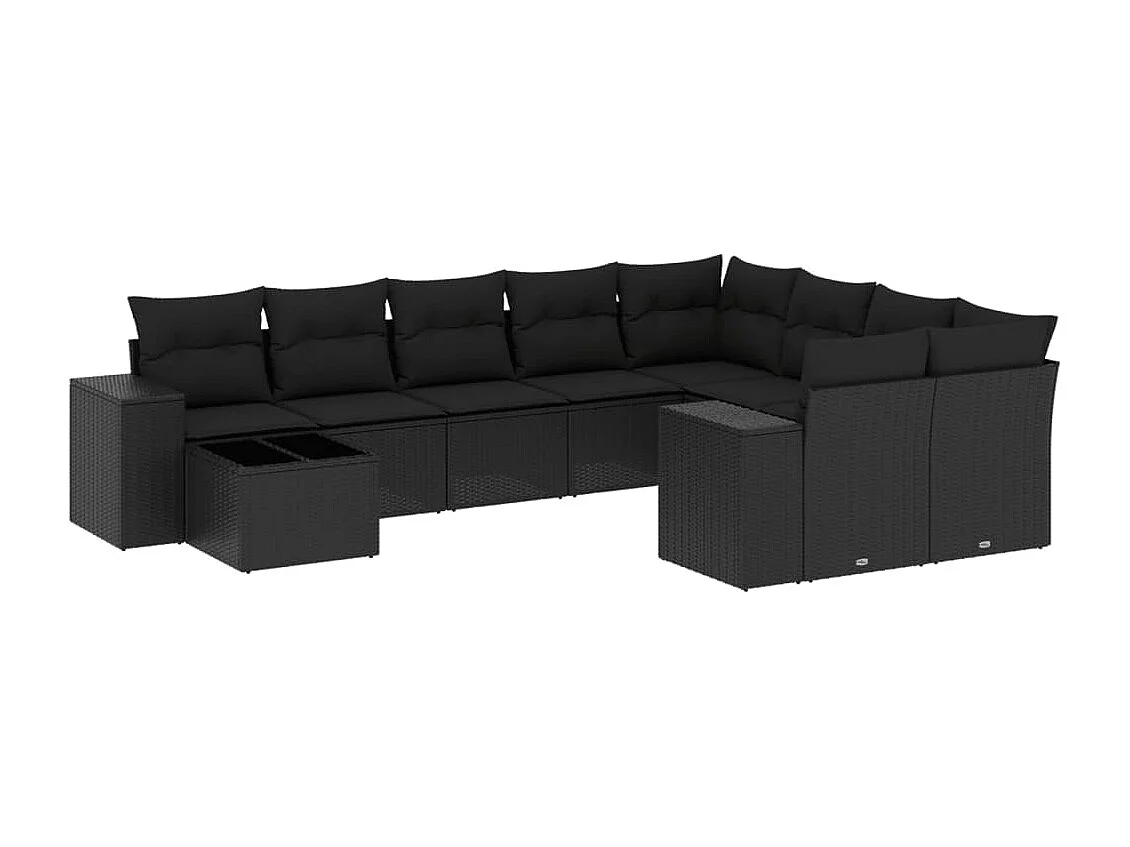 10-tlg. Garten-Sofagarnitur mit Kissen Schwarz Poly Rattan