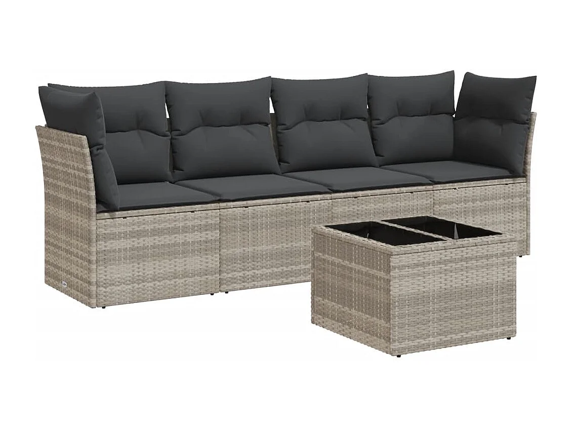 Set Divano da Giardino 5pz con Cuscini Grigio Chiaro Polyrattan