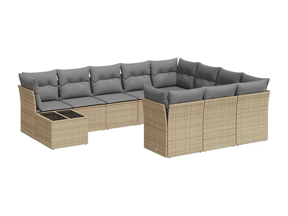 Salon de jardin 11 pcs avec coussins beige résine tressée