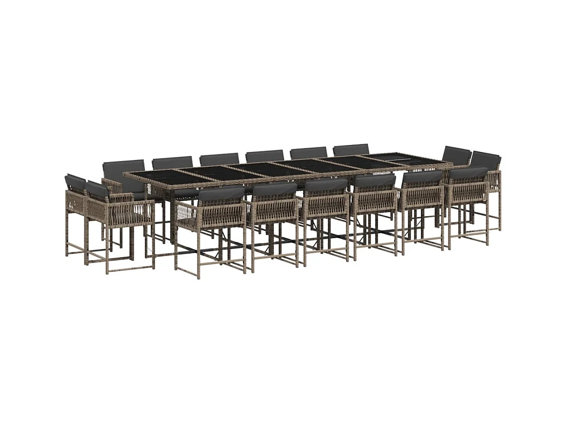 17-tlg. Garten-Essgruppe mit Kissen Grau Poly Rattan