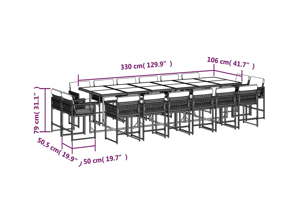 17-tlg. Garten-Essgruppe mit Kissen Grau Poly Rattan