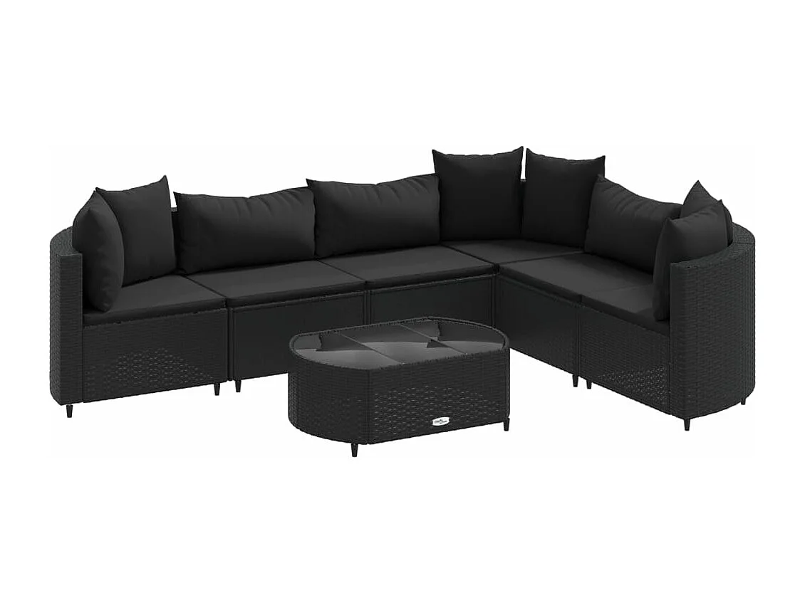 Salon de jardin 7 pcs avec coussins noir résine tressée