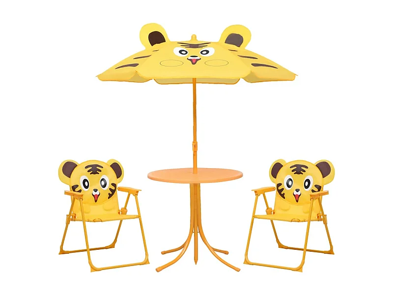 3 pcs conjunto bistrô de jardim infantil c/ guarda-sol amarelo