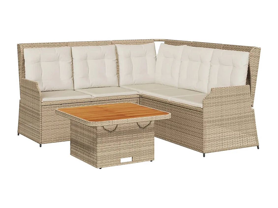 Set muebles de jardín 4 piezas y cojines ratán sintético beige