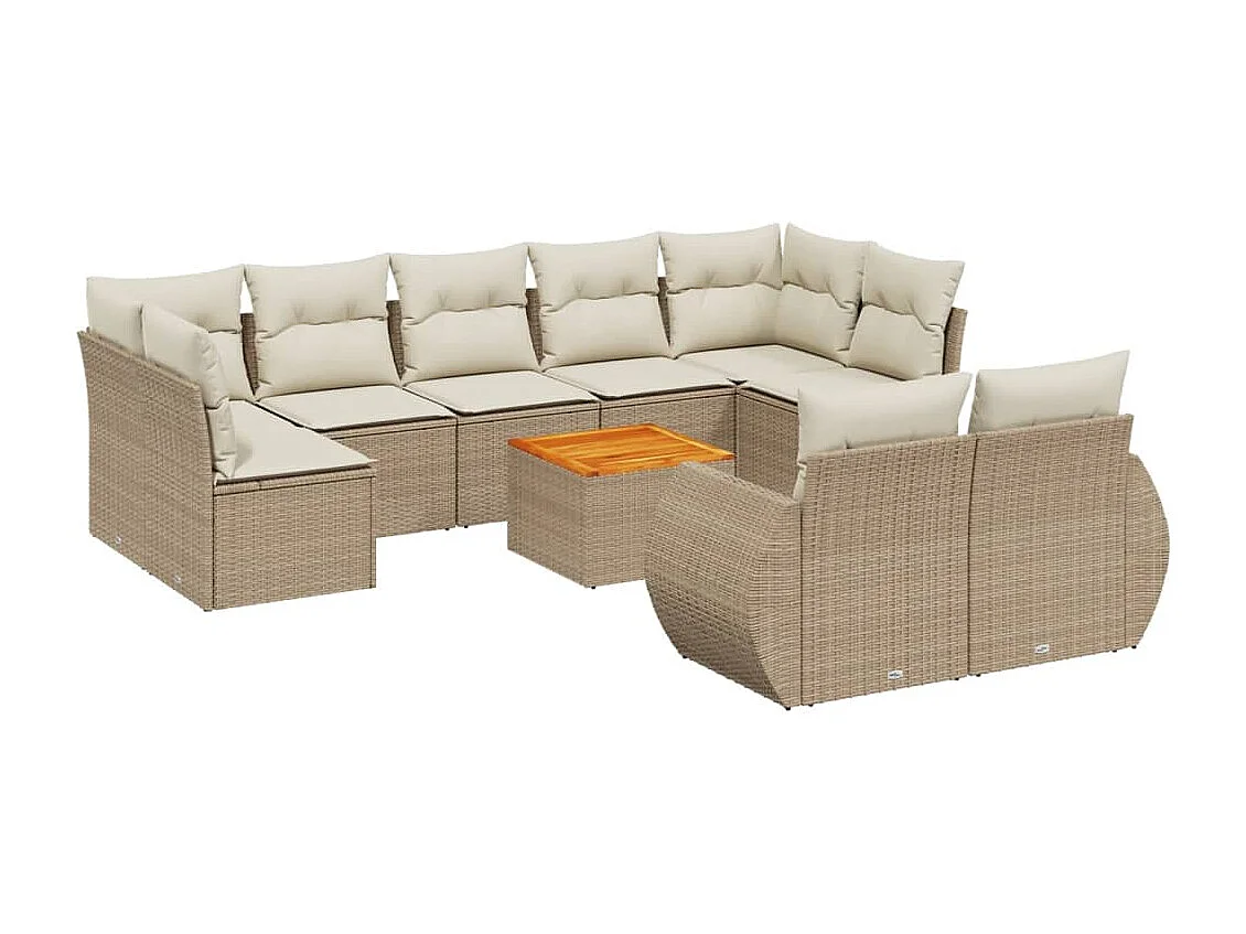 10-delige Loungeset met kussens poly rattan beige