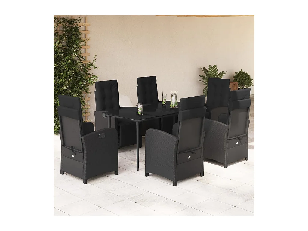 7-delige Tuinset met kussens poly rattan zwart