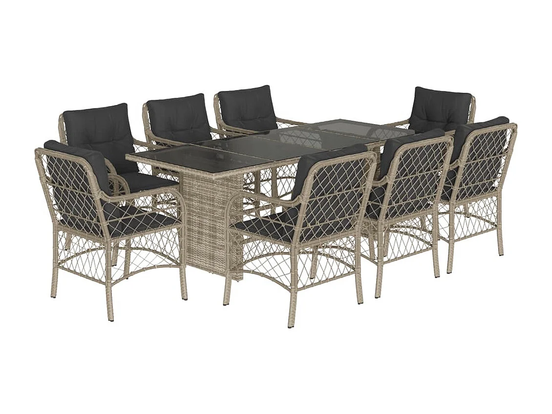 Set comedor de jardín 9 pzas cojines ratán sintético gris claro