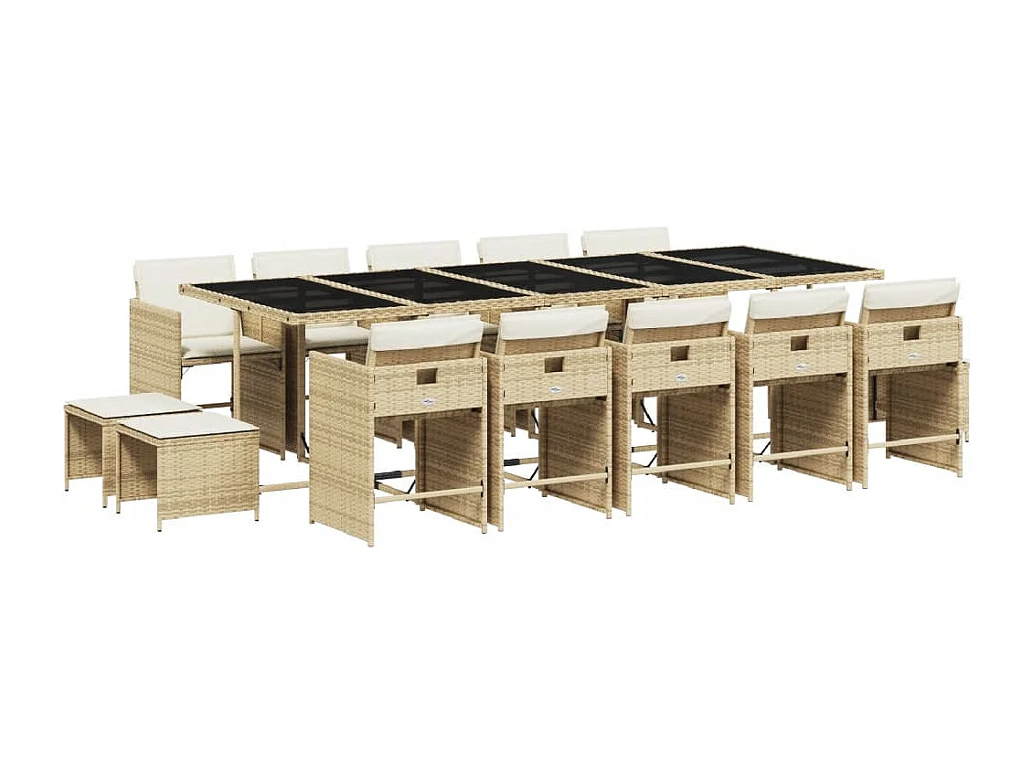 Ensemble à manger de jardin et coussins 15 pcs beige