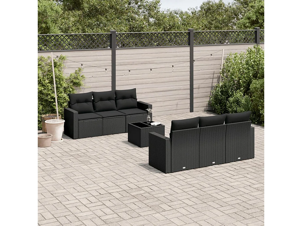 Set Divani da Giardino con Cuscini 7pz Nero Polyrattan