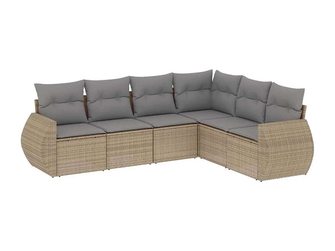 Salon de jardin avec coussins 6 pcs beige résine tressée