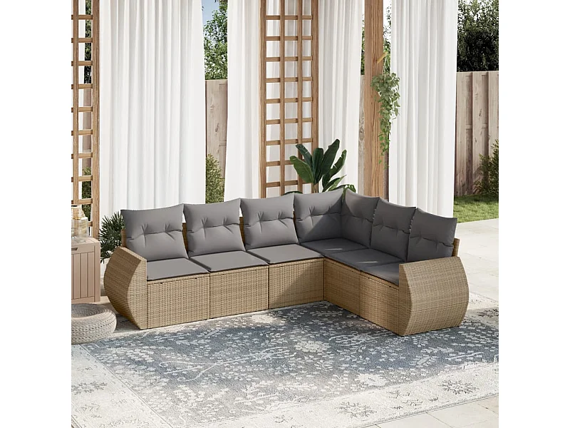 Salon de jardin avec coussins 6 pcs beige résine tressée