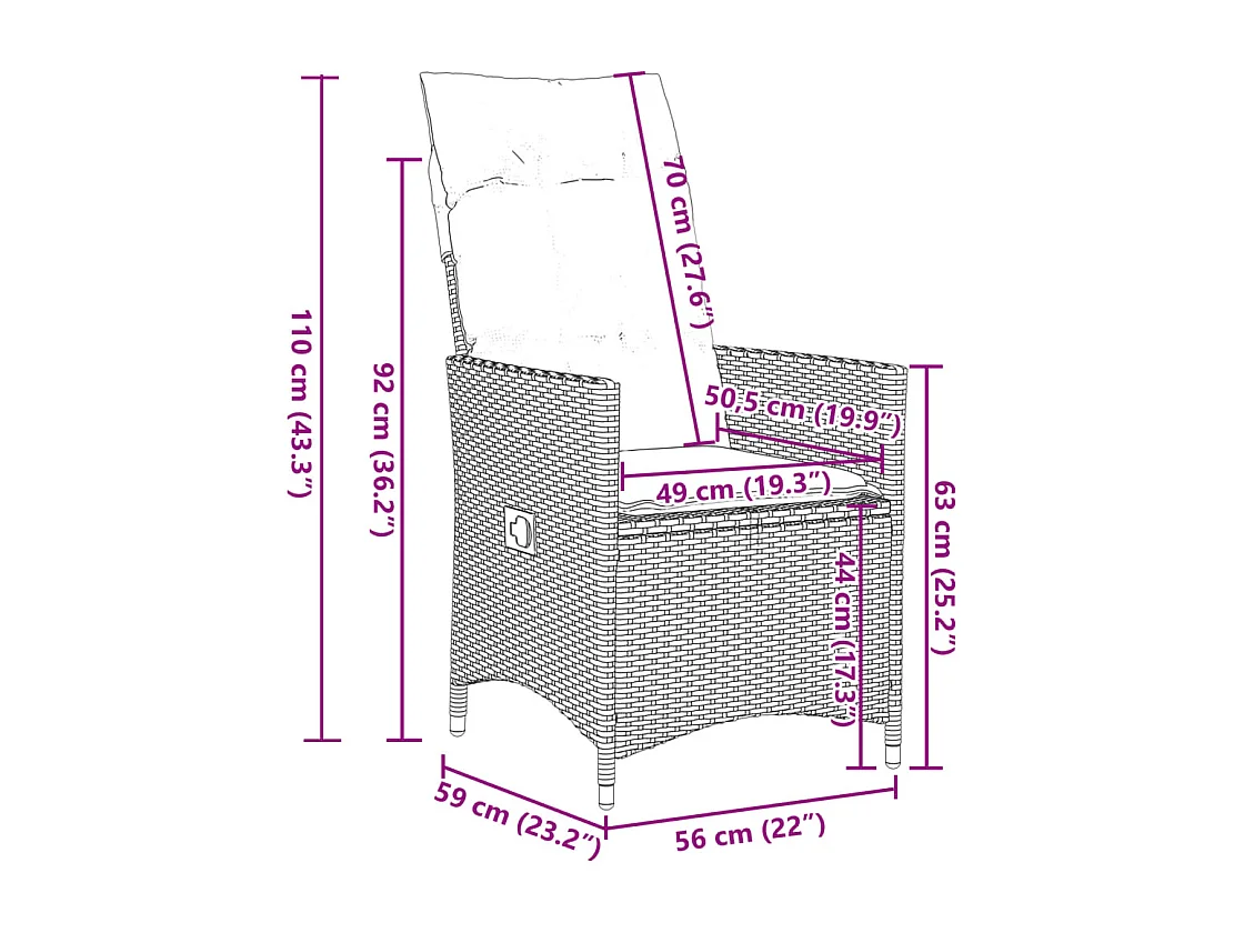 Set da Pranzo da Giardino 9 pz con Cuscini Nero in Polyrattan