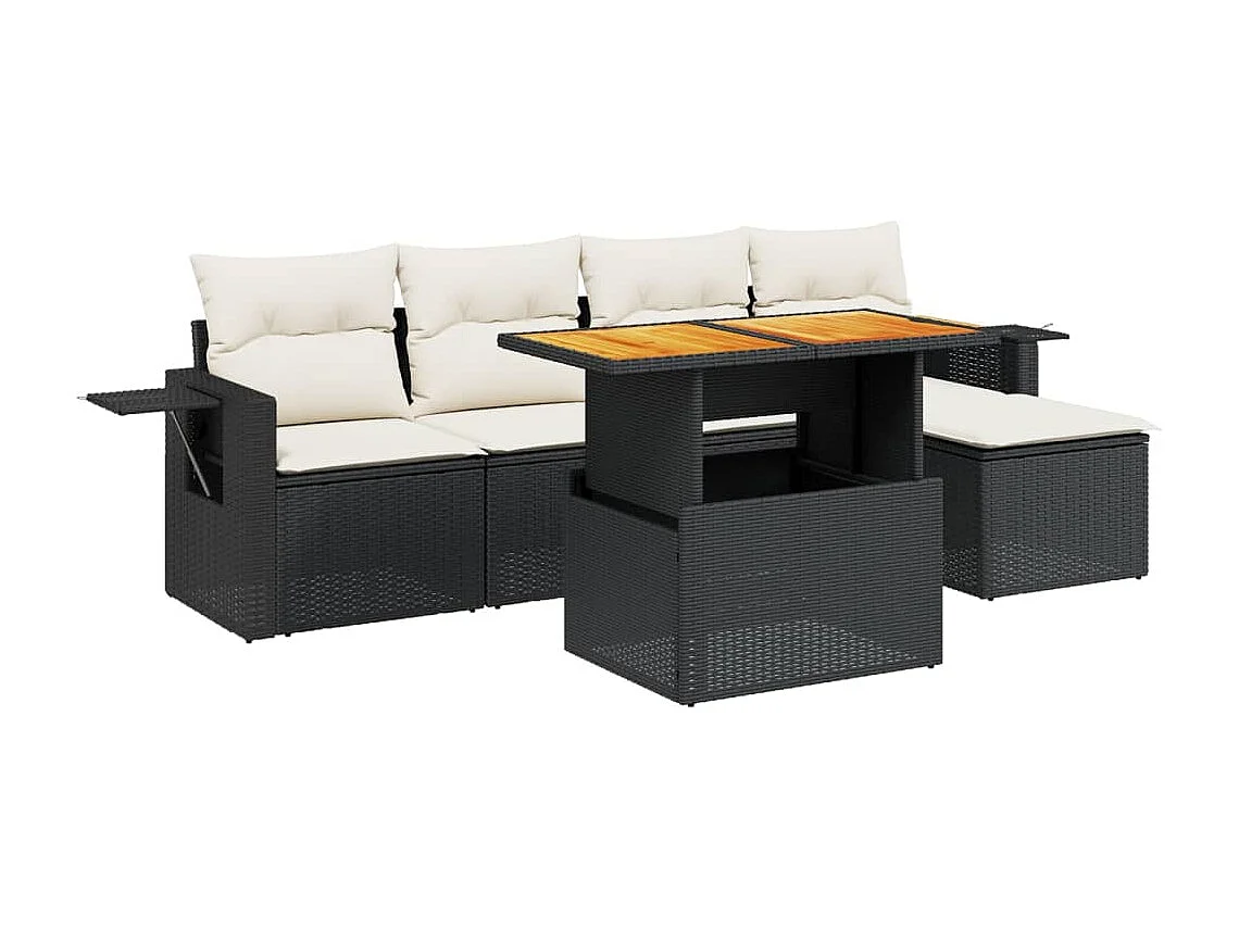 Salon de jardin 6 pcs avec coussins noir résine tressée