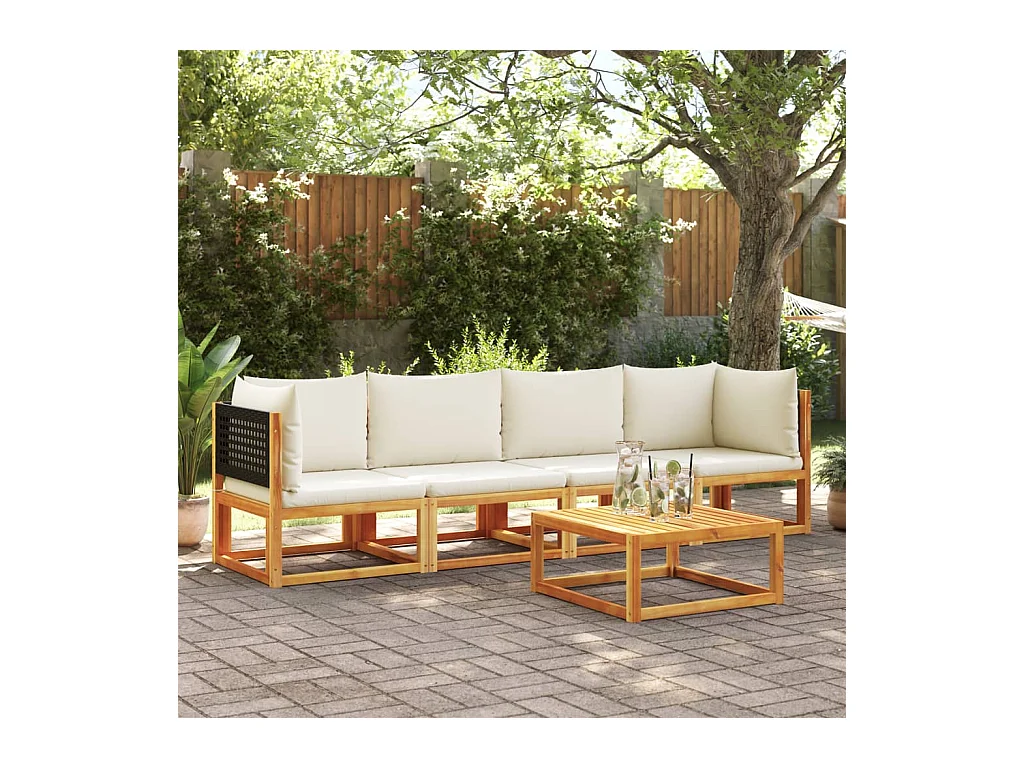 Salon de jardin avec coussins 4 pcs bois d'acacia massif