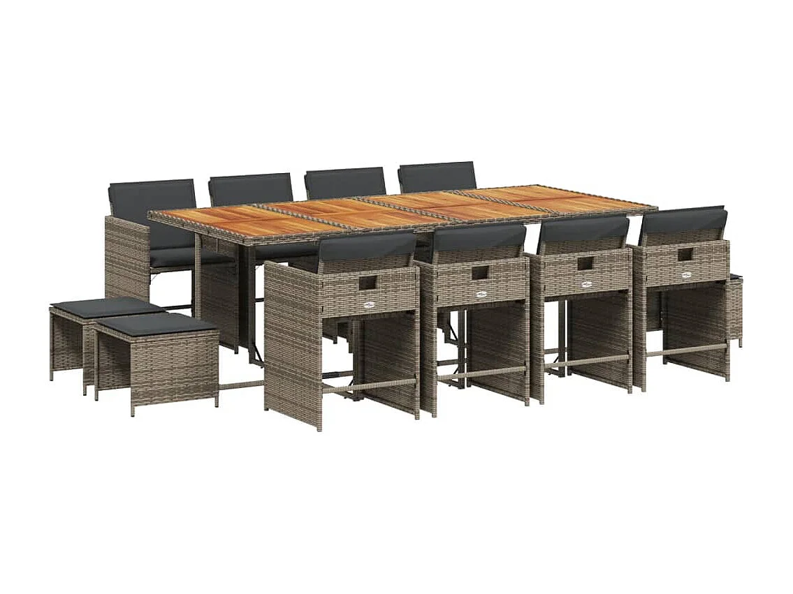 Ensemble à manger de jardin coussins 13 pcs gris résine tressée