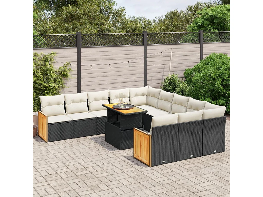 Set Divani da Giardino 11 pz con Cuscini in Polyrattan Nero