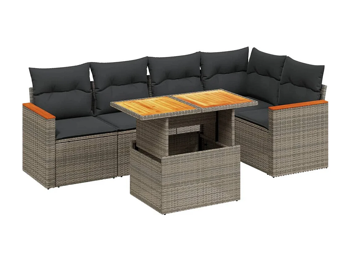 6-tlg. Garten-Sofagarnitur mit Kissen Grau Poly Rattan