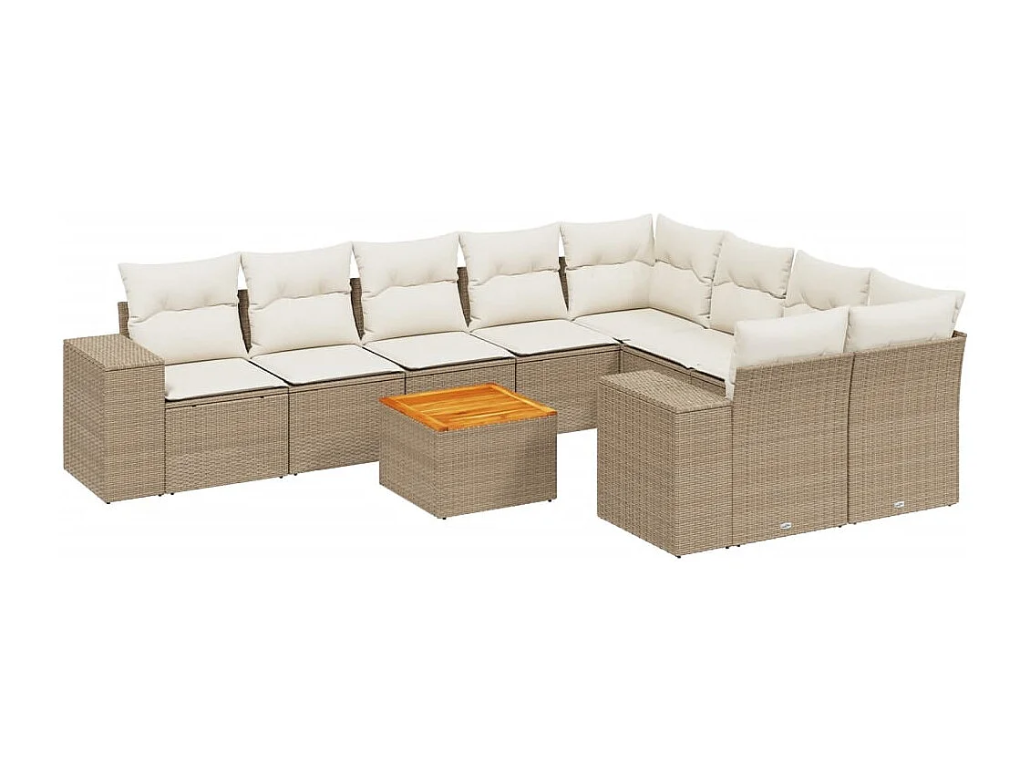 10-delige Loungeset met kussens poly rattan beige