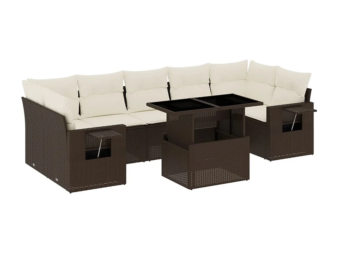 Salon de jardin 8 pcs avec coussins marron résine tressée