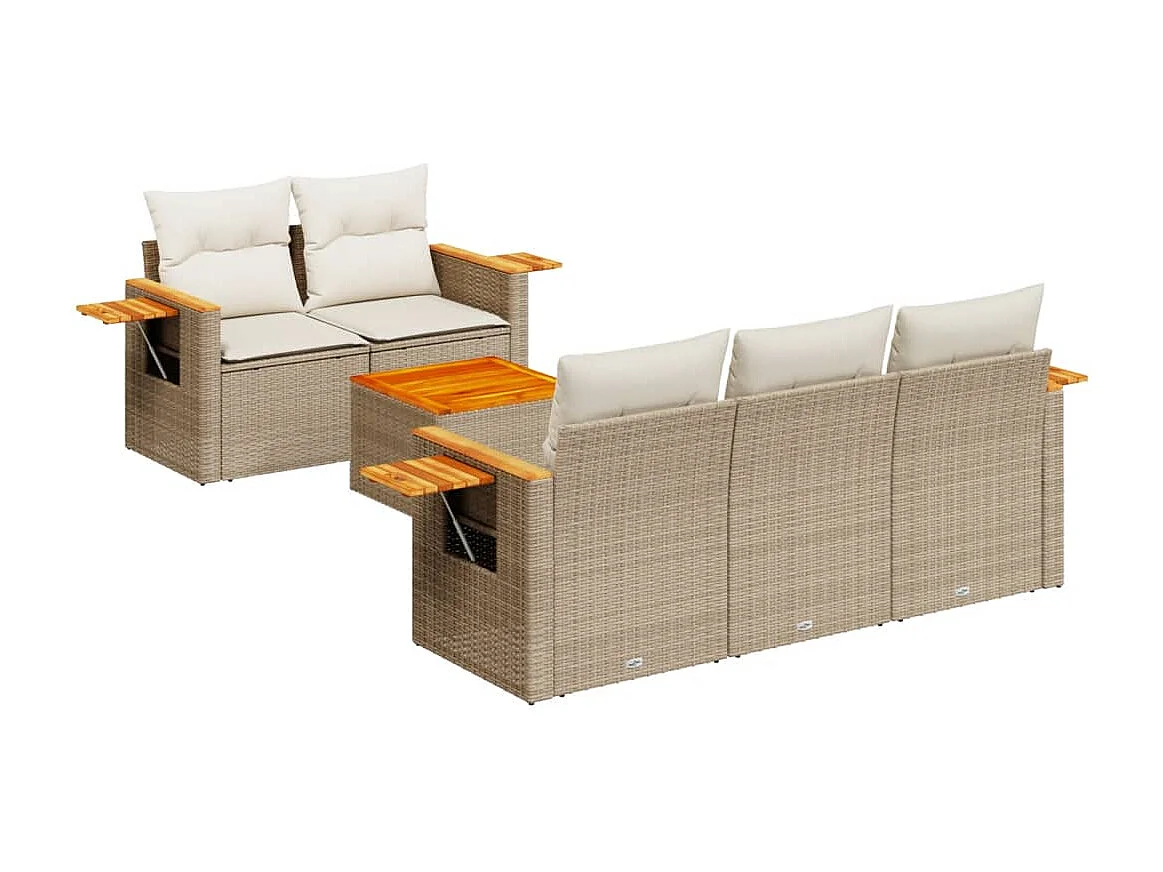 6-delige Loungeset met kussens poly rattan beige