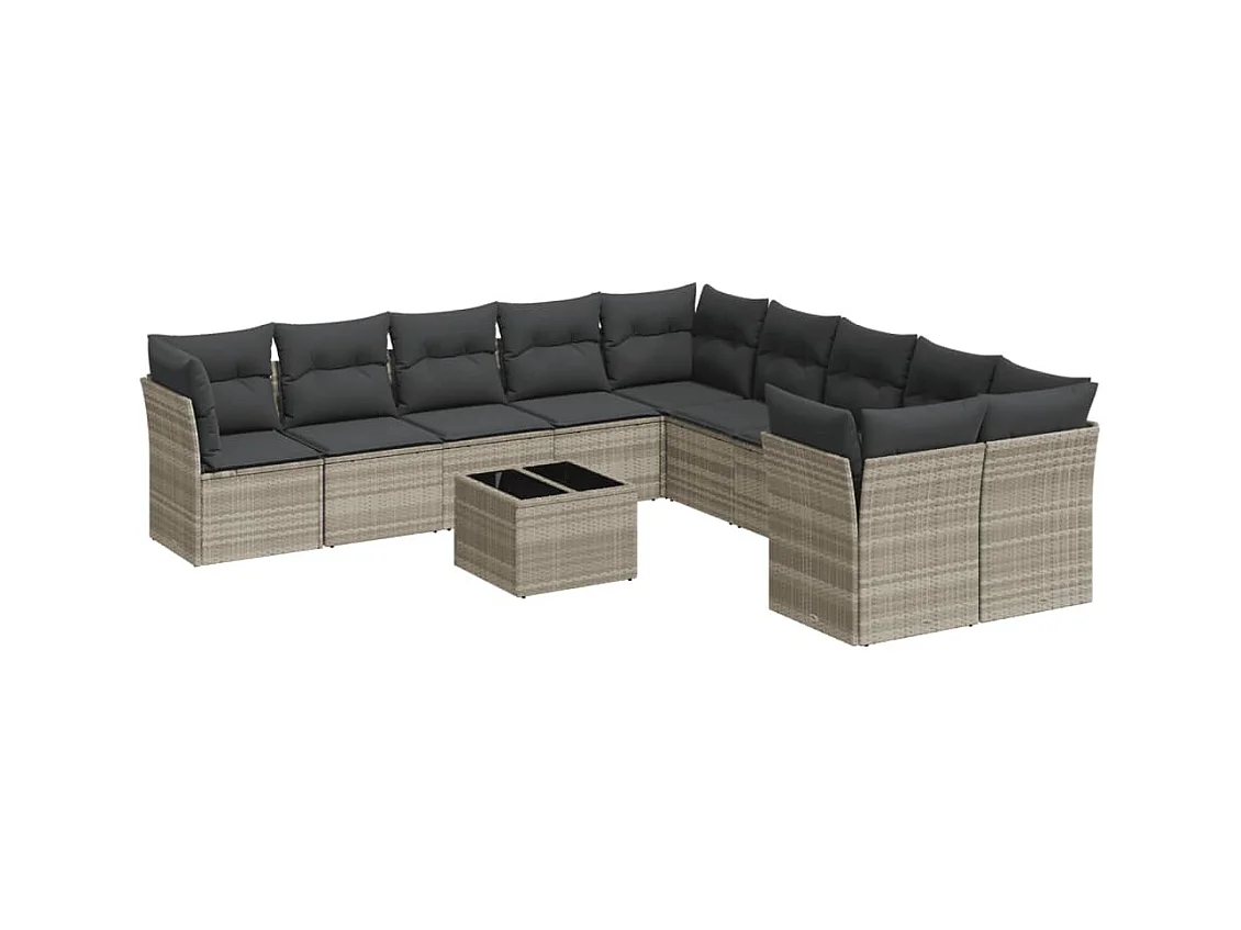 Salon de jardin 11 pcs avec coussins gris clair résine tressée