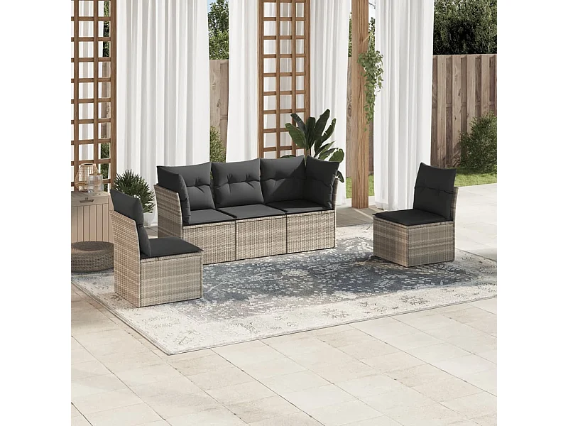 Set Divano da Giardino 5pz con Cuscini Grigio Chiaro Polyrattan