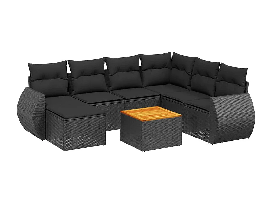 Set Divani da Giardino con Cuscini 8 pz Nero in Polyrattan