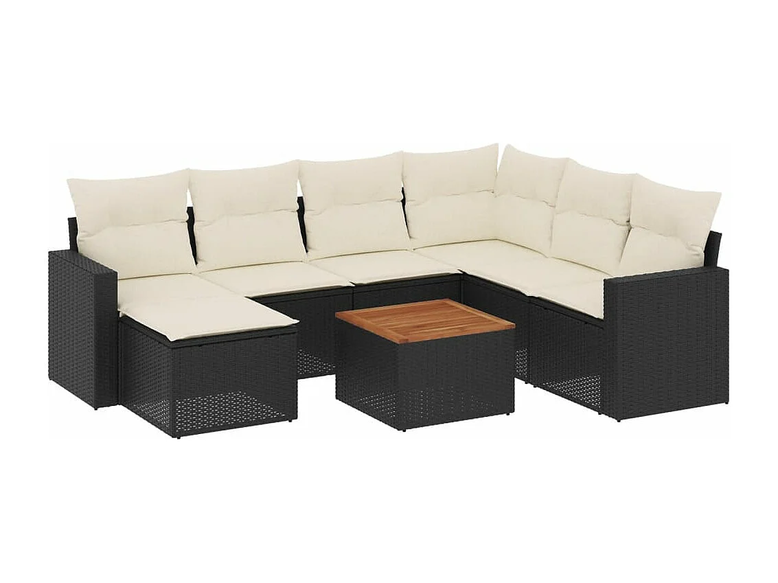 Set Divani da Giardino con Cuscini 8 pz Nero in Polyrattan