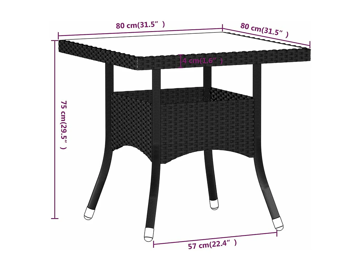 5-delige Tuinset poly rattan en gehard glas zwart