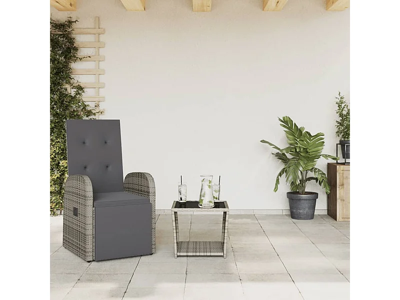 Ensemble à manger de jardin et coussins 2 pcs gris rotin