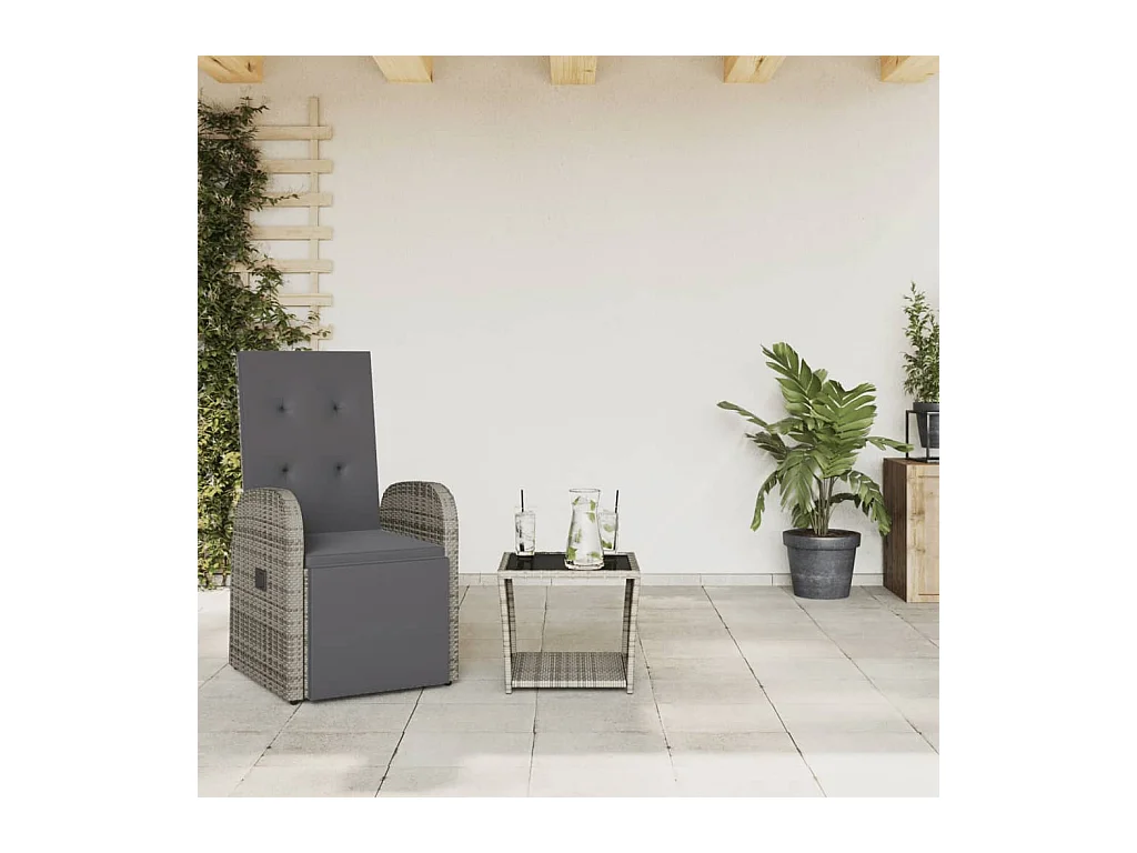 Set da Pranzo da Giardino 2 pz con Cuscini in Polyrattan Grigio